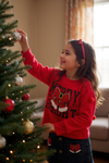 "Merry & Bright" Red pom pom sleeve sweatshirt & denim skirt. OFG51241 JEAN