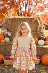 Multi printed pumpkin dress with vest. OFG51759 SOL