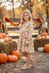 Multi printed pumpkin dress with vest. OFG51759 SOL