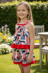 Patriotic multi-printed patch 2 piece short set. OFG60750 AMY