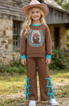 Brown & tan checkered girls 2 piece set. OFG61136 AMY