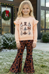 Cow printed Christmas tree printed sweatshirt & cow printed bell bottoms. OFG61139 Jean