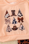 Cow printed Christmas tree printed sweatshirt & cow printed bell bottoms. OFG61139 Jean