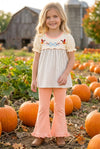 Cute Embroidered top with bubble sleeve & Coral ruffle pants. OFG61391 MON