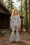 Gray duck & bow printed sweatshirt and camouflage bell bottoms. OFG61394 SOL