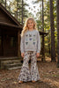 Gray duck & bow printed sweatshirt and camouflage bell bottoms. OFG61394 SOL