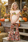 Scarecrow applique top and brown floral bell bottoms. OFG61420 AMY