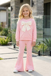 Lt Pink top & bottom set with front bow on sweater. OFG61494 JEAN