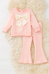 Lt Pink top & bottom set with front bow on sweater. OFG61494 JEAN