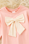 Lt Pink top & bottom set with front bow on sweater. OFG61494 JEAN