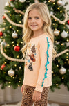 Western Christmas printed top with ruffle trim on sleeves and leopard leggings. OFG61534 AMY