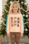 Western Christmas printed top with ruffle trim on sleeves and leopard leggings. OFG61534 AMY