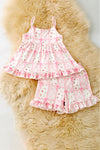 Pink Floral coquette bow printed tunic and ruffle shorts. OFG61874 JEAN