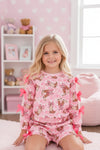 Pink western printed girls top and shorts. OFG61875 Mon