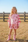 Pink western printed girls top and shorts. OFG61875 Mon