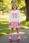 White long sleeve sweatshirt and checkered applique w/ checkered skort. OFG61877 AMY