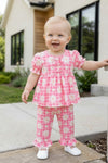 Pink plaid daisy printed girls 2 piece set. OFG61878 AMY
