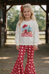 Cowgirl Christmas white ruffle hem top and red bottoms. OFG61880 SOL