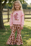 Merry Christmas Y'all" Pink top and cow printed bell bottoms. OFG61881 AMY