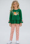 Dark green ruffle sleeve top and floral leggings. OFG61951 SOL