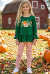 Dark green ruffle sleeve top and floral leggings. OFG61951 SOL