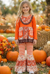 Stripe, floral multi-printed block in orange tone 2 piece set. OFG61979 AMY