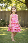 Orange & fuchsia tropical printed top & skort.  OFG62052 AMY