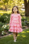 Strawberry coquette long sleeve top and tiered skort. OFG62053 SOL