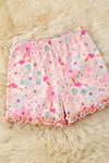 Pink floral printed top & shorts with ruffle hem. OFG62054 JEAN