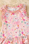 Pink floral printed top & shorts with ruffle hem. OFG62054 JEAN