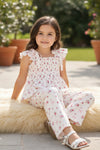 Smocked Ditsy floral printed on white two piece set. OFG62055 JEAN