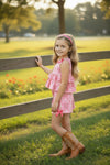 Bull skull pink printed ruffle top and shorts. OFG62614 SOL