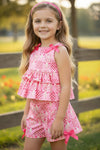 Bull skull pink printed ruffle top and shorts. OFG62614 SOL