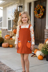Rust Orange corduroy overall dress and undershirt.  OFG62817 AMY