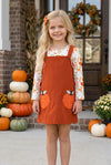 Rust Orange corduroy overall dress and undershirt.  OFG62817 AMY