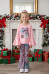 Ho Ho Ho" Pink Santa printed bell sleeve top and cheetah printed pants. OFG62975 AMY