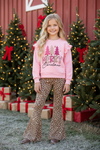 Merry Christmas Pink ruffle top sweatshirt and animal printed bottoms. OFG62977 MON