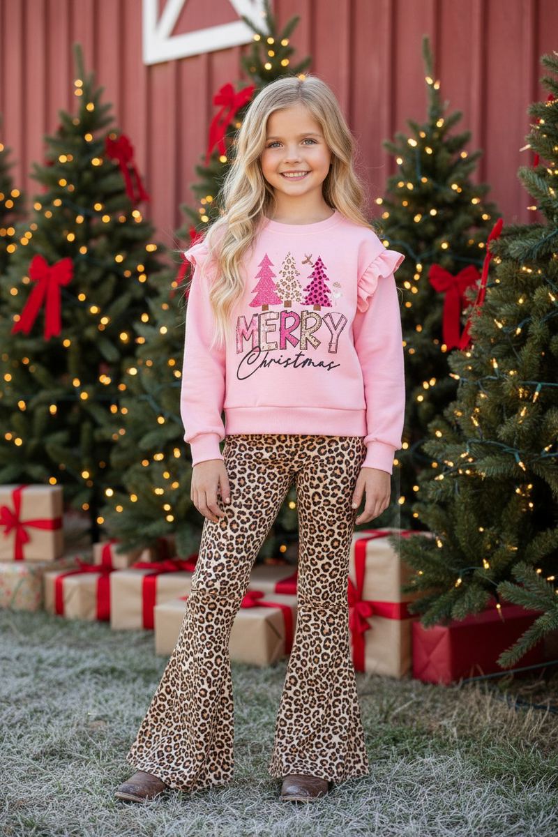 Merry Christmas Pink ruffle top sweatshirt and animal printed bottoms ...
