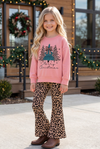 Blush girls long sleeve top with tan bottoms. "Merry Christmas" OFG63019 Mon