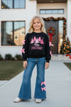 Merry Christmas black long sleeve top and denim pants. OFG63034 AMY