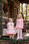Christmas tree printed on a pink top and bottoms. OFG63044 AMY