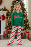 Believe applique sweatshirt and Christmas printed bell bottoms. OFG63048 MON
