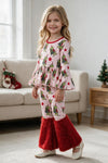 Christmas character pink bell sleeve and flare hem and faux fur bell bottoms. OFG63370 AMY