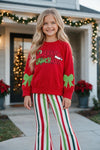 Marry Grin-mas red top and multi-color stripe pants. OFG63376 AMY