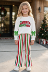 White Christmas application top and multi color stripe bottoms. OFG63377 SOL