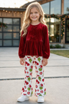 Red faux velvety tunic with red pants. OFG63379 MON