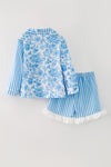Blue Floral & stripe printed girls pajamas. PJG60438 SOL
