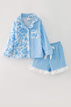 Blue Floral & stripe printed girls pajamas. PJG60438 SOL