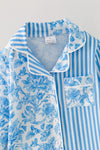 Blue Floral & stripe printed girls pajamas. PJG60438 SOL