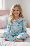Lt. Blue farm animal printed girls pajamas. PJG60454 SOL